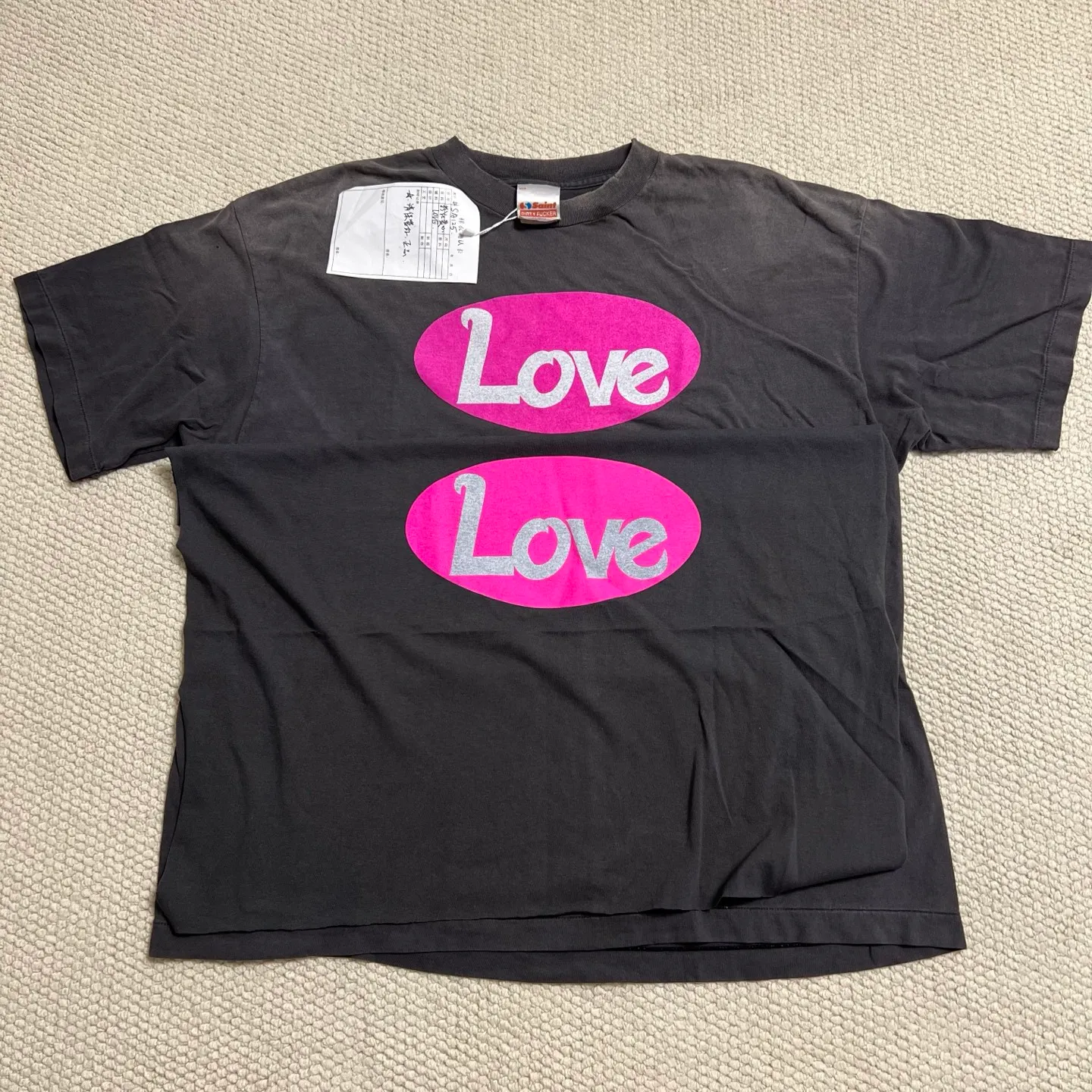 Printing proofing SAINT Mxxxxxx SS TEE/LOVE/BLK LOVE pink love skull distressed TEE washed black S-XL cylindrical fabric ready-made Assute dyeing Ma Liu heavy fade washing process top printing technology pure hand-made graffiti splash ink correct main mark/wash mark/anti-counterfeiting mark top purchasing agent level